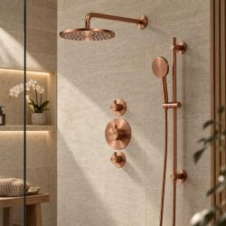 Aquanello Eterna Termostatisk duschset i koppar med PVD-beläggning för infällning med 2 avstängningskranar 25 cm regndusch och duschstång ET-S-SET1-11-62